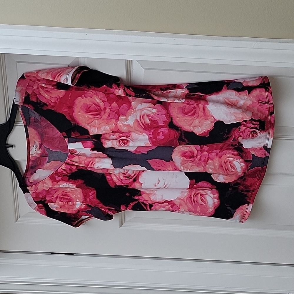 EUC PXL Worthington Black/Red/Pink/Peach/Cream Floral Blouse